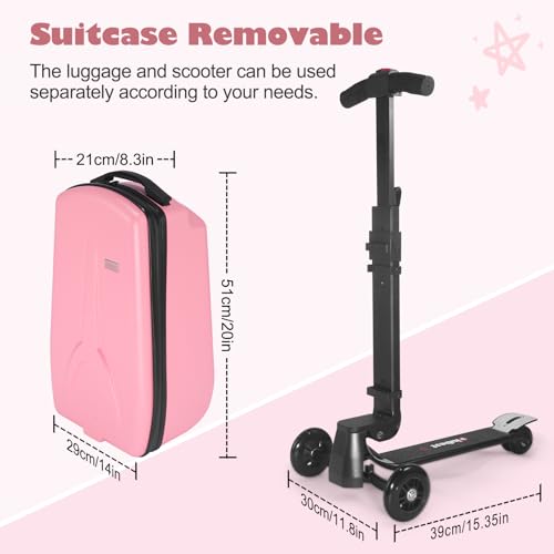 Scooter Suitcase for Kids Detachable & Foldable Carry On Suitcase (Pink)