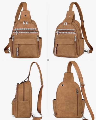 Large Sling Bag for Women (Camel Brown Nubuck Style)