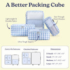 TSA Friendly Packing Cubes for Carry On (1. Blue Gingham / 4 Pack (Standard))