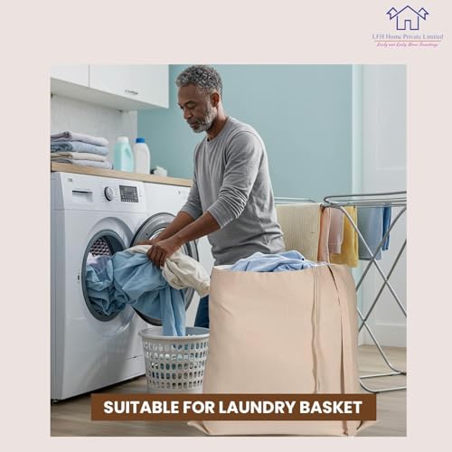 LFH Home Large Premium Cotton Rich Canvas Laundry Bag with Drawstring and Handles Heavy Duty (28”x40” (Pack of 4) / Natural)