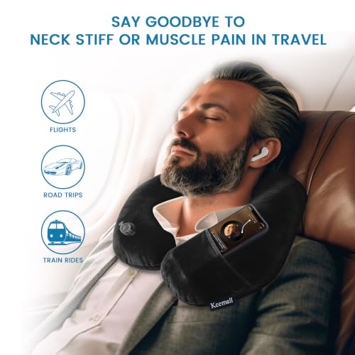 Inflatable Travel Neck & Shoulder Pillow for Airplanes & Long Trips (Corporate Black / Medium)