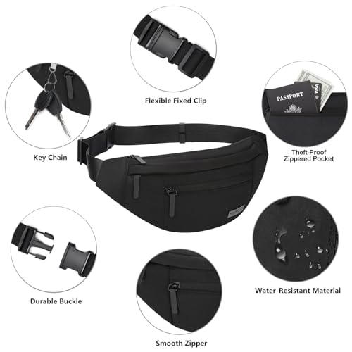 Large Crossbody Fanny Pack with 4 (Top Zip Black / Large)