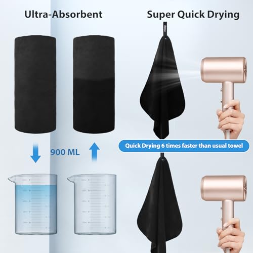 Microfiber Travel Sports Towel (Black / S:16''x32''(2 Pcs))
