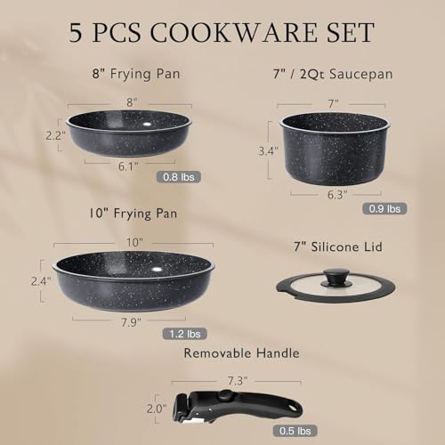 Ceramic Pots and Pans Set Non Stick (Dark Gray / 5PCS)
