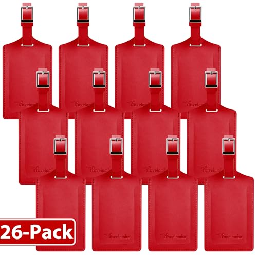 26 Pack Luggage Tags for Suitcases Airplane Travel Essentials (Deep Red)