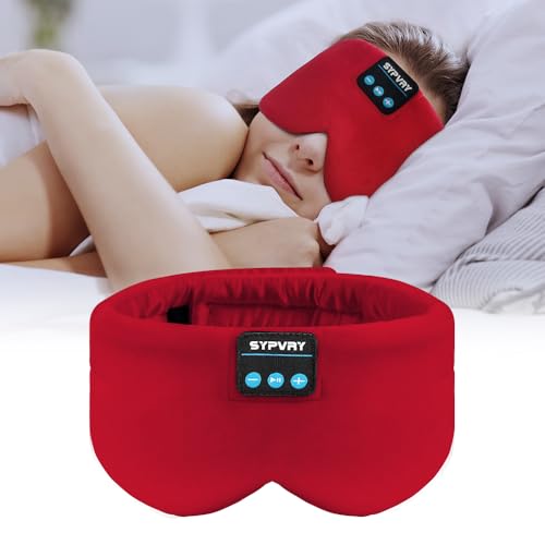 Sleep Mask Bluetooth 5.4 Headphones Soft Wireless Headband Eye Mask Blackout with Microphone (Red)
