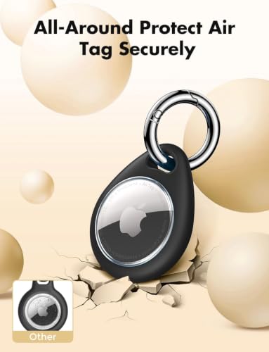 Holder for Apple AirTag [Fit Tightly Design] [Easy to Install] [Hold Air Tag Securely] Waterproof TPU Shell Case with All Metal Keychain Key Ring Clip (Black)