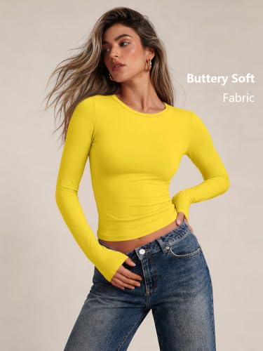 Womens Long Sleeve Shirts Basic Compression Tops Yellow XS (X-Small / Yellow)