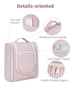 Hanging Travel Toiletry Bag for Women (CA-Dusty Rose Stripe / Medium)