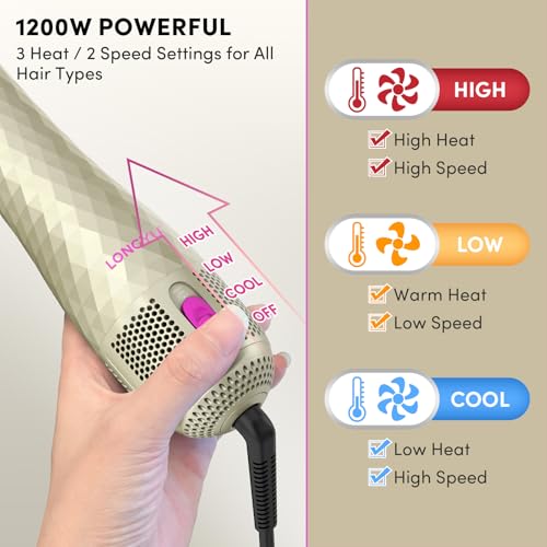 3 in 1 Hair Dryer Brush Straightener 1200W Negative Ionic Hot Air Brush One Step Blow Dryer and Styler for Straightening Drying Smoothing (Champagne Gold)