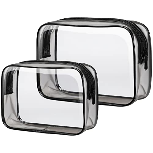 Clear Makeup Bag for Travel (Black / Mixed Size Series (1 Medium + 1 Large))