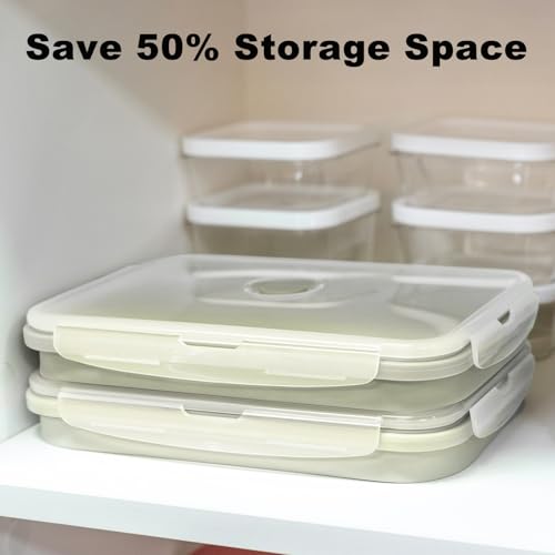 Collapsible Silicone Food Storage Containers Set with Lid & Air Ven (2x2000ml Green)