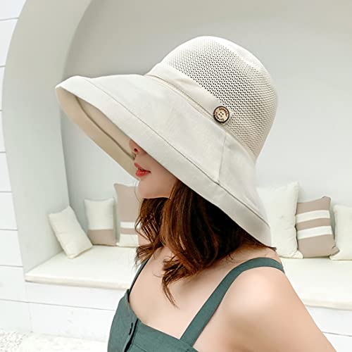 Women Summer Wide Brim Sun Hat Bucket Fishing Hats UV Protection (One Size / B1-fyu001-beige)