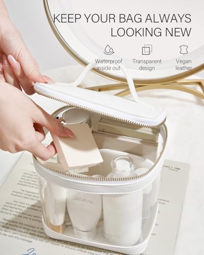ROWNYEON Clear Makeup Bag (White with Handle)