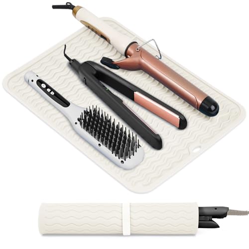Oversize Silicone Heat Resistant Mat for Hair Tools (Ivory)