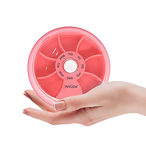 Weekly Pill Organizer 7 Compartment Rotating Pill Box for Daily (Pink)