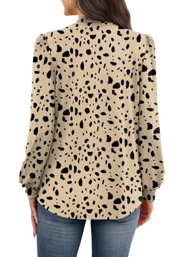 Fall Outfits for Women 2026 Long Sleeve Blouses Work Business Casual Tops School Outfits for Teachers Womens Early Fall Fashion Clothing 2026 Trendy T Shirts Ladies Tops Taupe Black Dots XL (03 - Taupe Black Dots / X-Large)