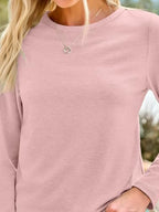 Long Sleeve Shirts for Women Casual Crewneck Tops Basic Tees (Large / 01pink)