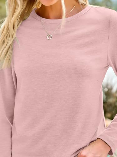 Long Sleeve Shirts for Women Casual Crewneck Tops Basic Tees (Medium / 01pink)
