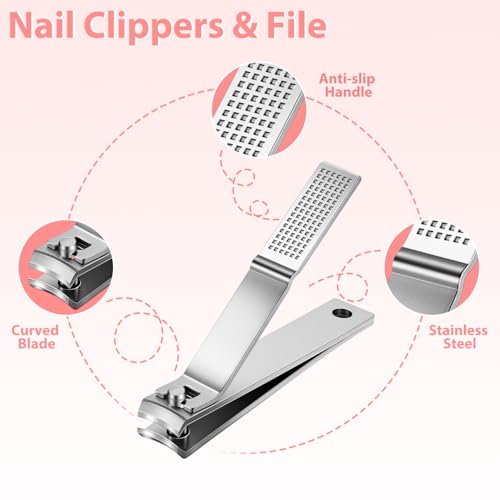 Tweezers Set for Men 9 Pcs Nail Clipper Kit with Case for Grooming (C-silver)