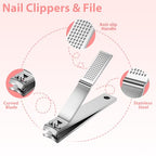 Tweezers Set for Men 9 Pcs Nail Clipper Kit with Case for Grooming (C-silver)