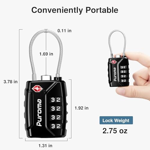 1 Pack TSA Approved Luggage Locks 4 Digit Code Cable Lock Black (Basic Black)