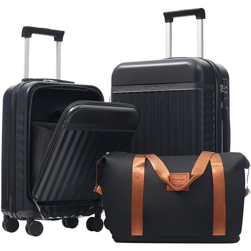 Luggage Sets Front Opening (2-piece Set / Black+bag)