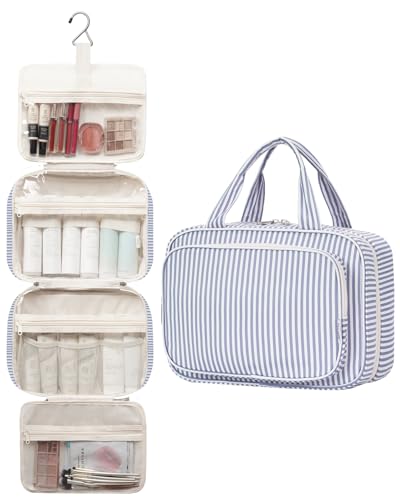 Travel Toiletry Bag for Women (C-Greyish Blue Stripe / Large)
