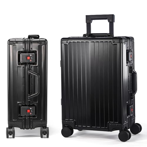 24Inch All Aluminum Check In Luggage Heavy Duty Hard Shell Suitcases with Spinner Wheels (Black / 24-Inch)