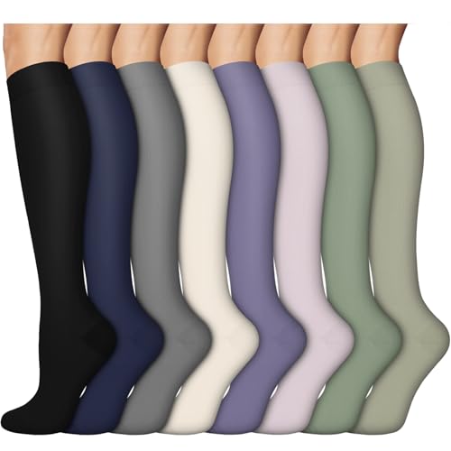 8 Pairs Compression Socks Women Men 15 (024 - Black/Blue/Gray/Purple/Green / Small-Medium)