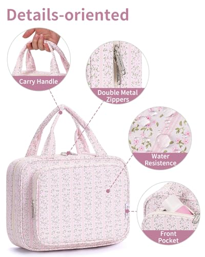 Hanging Toiletry Bag for Women (Y-Pink Flower Buds / Medium)