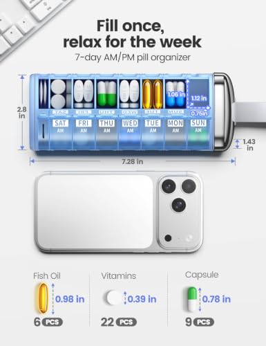 Metal Pill Organizer 2 Times a Day (Gray / Standard Size + Handle)