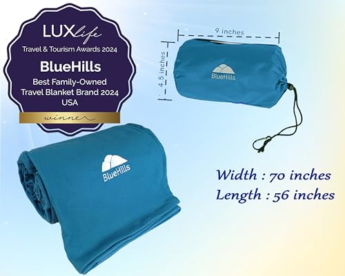 Premium Ultra Compact Travel Blanket Pillow Airplane Peacock Teal (C004-teal)