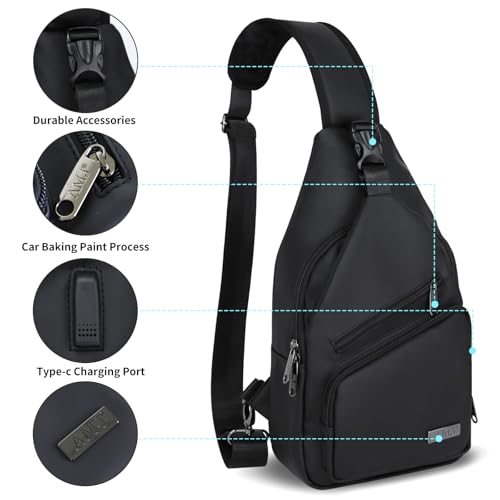 Crossbody Sling Bag Men Women (Black Leather / Small)