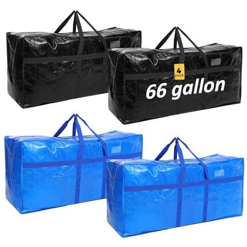 4 Pcs 66 Gallon Extra Large Moving Bags Heavy Duty Storage Bag (66 Gallon / Black,Blue)
