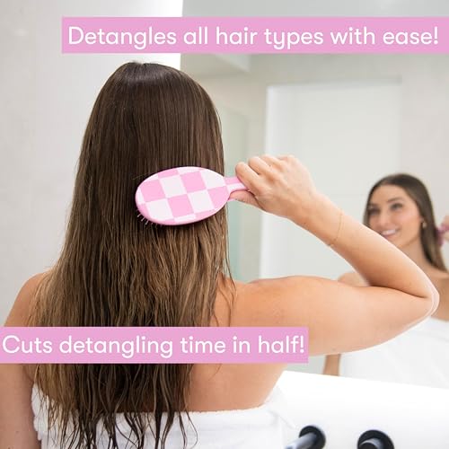 Checkered Hair Brush Detangler (Pink Checkered)