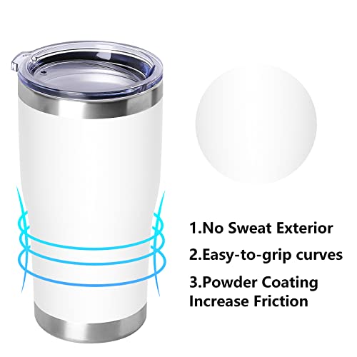 20oz Tumbler with Lid Stainless Steel Tumblers Bulk (White / 8 count)