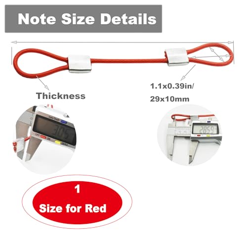 1/8"(3mm) Wire Diam Stainless Steel Cable Eyelets Loops Short Rope Lanyard Safety Tether Chain Lock with Vinyl Coated Cover, 20Pcs 6" Long Red (6 inches - 20 Pcs / Red-A)