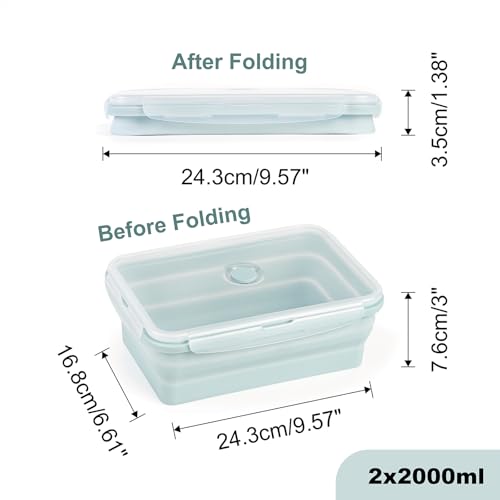 Extra Large Collapsible Silicone Food Storage Containers with Lid (4x2000ml Blue)
