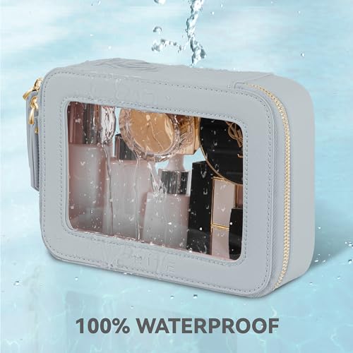 Clear Makeup Bag Travel Cosmetic Organizer Toiletry Case for Women (Grey / Standard - Single Layer)