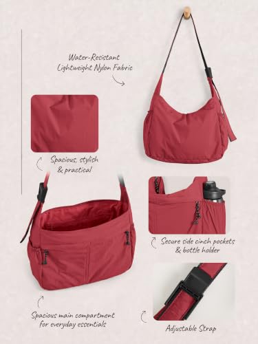 20L Crossbody Tote Bag Large Capacity Lightweight Hobo Shoulder Sling Bags for Gym Shopping Beach Travel (Jester Red)