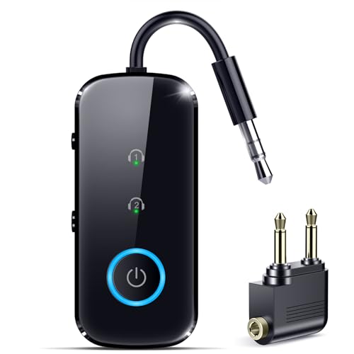 2-in-1 Bluetooth 5.4 Transmitter Receiver,Airplane Audio Adapter,Wireless Transmitter for TV/PC/Gym/Switch. Supports up to 2 AirPods/Headphones,Bluetooth Receiver for Car/Home Stereo (Ebony) (Ebony)