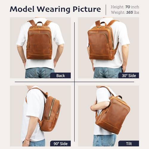 Leather Backpack for Men 15.6" Laptop Backpack 100% Madagascar top (Light Brown)