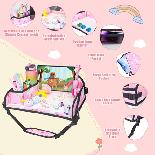 Upgraded Kids Travel Tray for Car Seat (Pink Unicorn - 2 PCS)