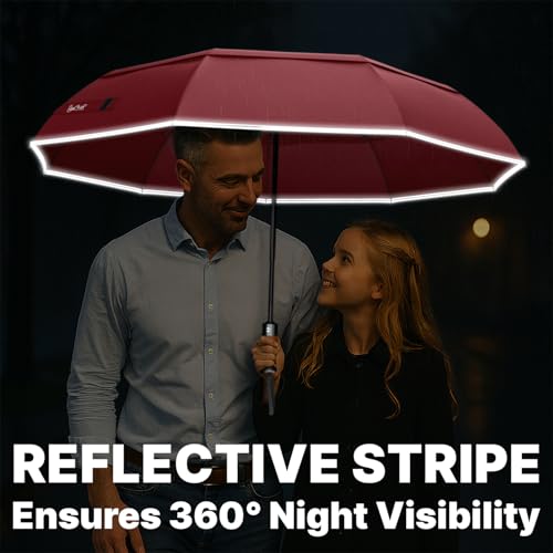 Compact Travel Umbrella for Rain (Dark Red)
