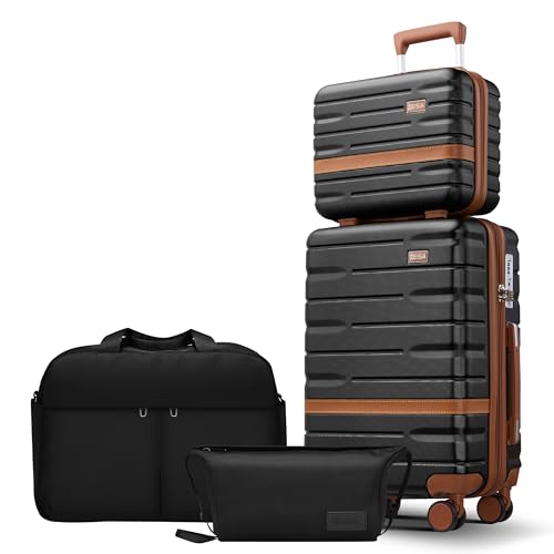 Luggage Sets with TSA Lock Hardside PC+ABS Carry On expandable Suitcase with Spinner Wheels Lightweight Rolling Travel Luggage Sets with YKK (Black / 4 piece sets（14/20/DB/TB）)