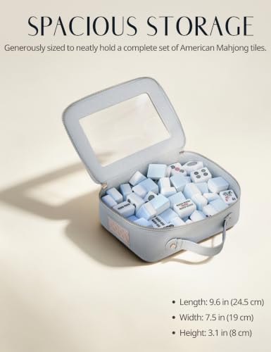 Clear Large Makeup Bag Mahjong Tile Bag Zipper & Handle Light Blue (Light Blue / Large Luxe)