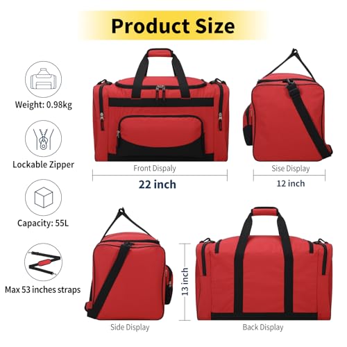 55L Duffle Bag for Men (Red / 22 inch)