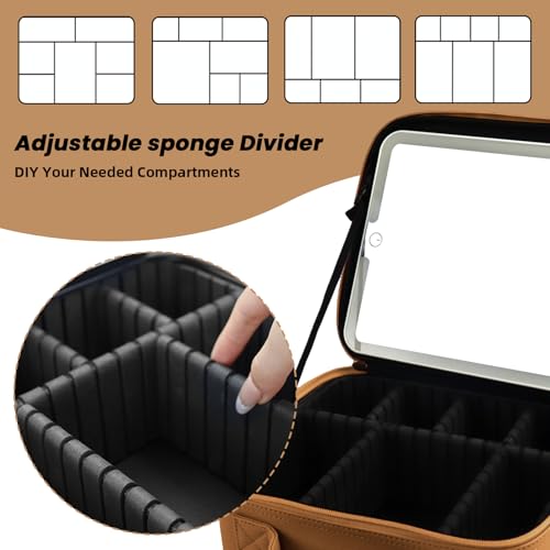 Makeup Bag with Mirror (Light Brown / Makeup bag with LED lights)