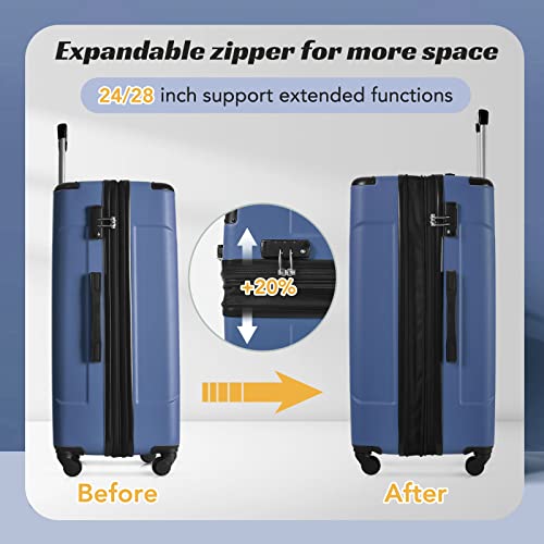 28" Expandable Checked Luggage Hardshell Suitcase with TSA Lock (Blue Single / 28 Inch)